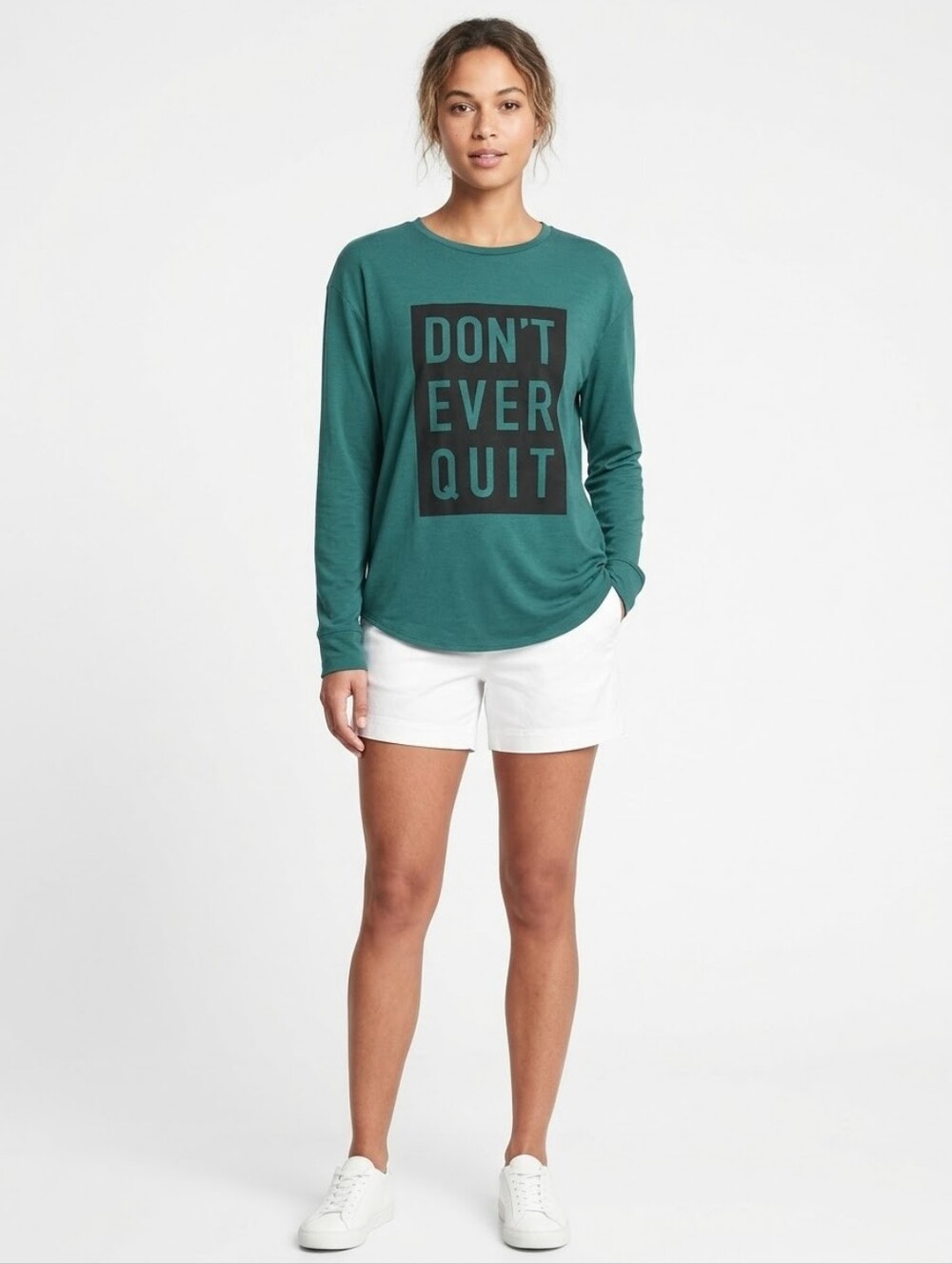 Don’t Ever Quit Long-Sleeve Tee For Women- Teal Up To Size 3XL NWT